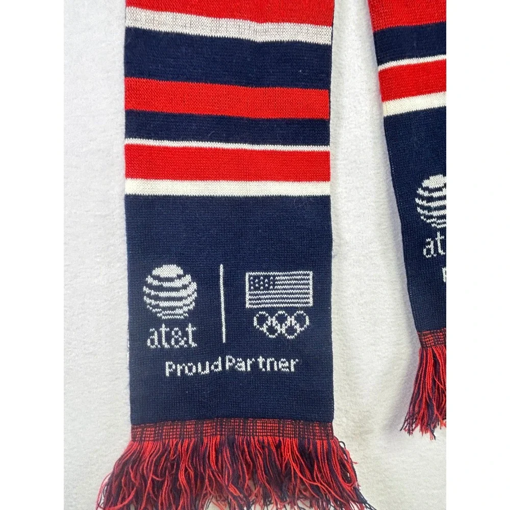 USA Olympic Partner Knit Scarf Fringe Navy Red White‎